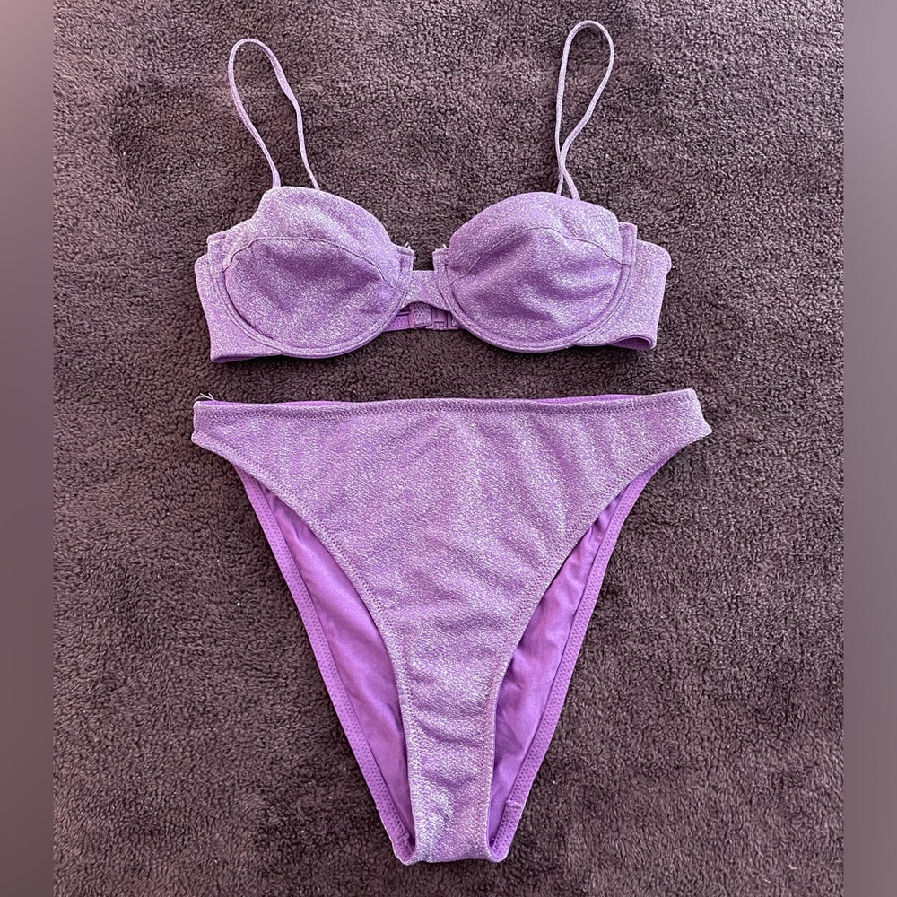 TRIANGL Rhian Bikini Set in Violet Sparkle (Small Top, Large Bottom)